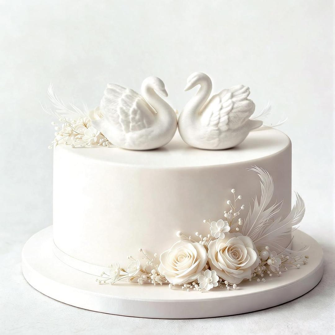 Hoteam 2 Pcs Swan Cake Topper Couple Wedding Cake Toppers Decor Vintage Elegant Ceramics Wedding Decor Novios Para Pastel for Anniversaries Engagement Party Bridal Showers Romantic Desk Decoration (White)