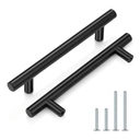 Probrico (5 Pack 5 Inch Hole Centers Flat Black Modern Cabinet Hardware Cupboard Pull Kitchen Cabinet T Bar Handle Dresser Pulls Stainless Steel Cabinet Hardware, 7-1/2 Total Length