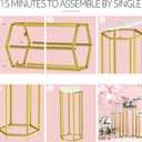Urban Deco Cylinder Stands for Party, Set of 3 Gold Metal Hexagon Cake Pedestal Stand with Marbled Countertop, Flower Plant Pedestal Stands for Display Parties Wedding Birthday Decor, 3PCS, Gold