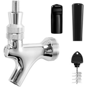 Beer Faucet Beer Tap for Kegs Kegerator Draft Beer Tower, Classic & Standard American Keg Beer Faucet with Kegerator Tap Plug (Stainless Steel Core & Brass Body) (Chrome)