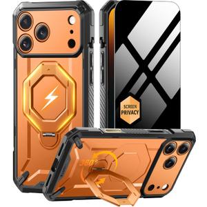 TONGATE for iPhone 17 Pro Max Case with 360 Spin Magnetic Stand, [Compatible with MagSafe][Military-Grade Protection] with Privacy Screen Protector & Camera Control Cover for iPhone 17 ProMax,Orange