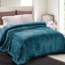 Whale Flotilla Flannel Fleece King Size Bed Blanket, Lightweight Breathable Soft Bedspread Plush Fluffy Coverlet Chevron Design Decorative Blanket for All Season, 90x104 Inch, Teal