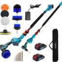 Cordless Telescoping Power Drill&Cleaning Tools with 2-Max 20V Batteries and 2.0A Charger 2-in-1 Cordless Pole Drill and Cleaning Brush from 5.3 to 15ft&Head Pivots 180° Telescoping Pole