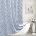 Light Blue Boho Fabric Shower Curtain Tufted Chevron Striped Textured Cloth Curtains for Bathroom, Fog Blue