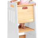 OCODILE Toddler Tower with a Sliding Door and 3 Adjustable Heights - Safe Toddler Kitchen Stool Helper with Support Feet - Updated Design for 18+ Months to 6-Year-Old Kids - White