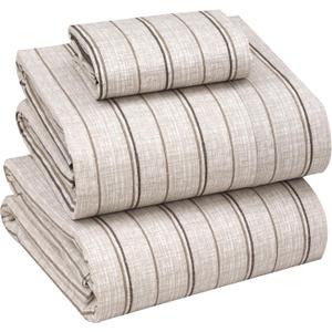 RUVANTI 100% Cotton Sheets Twin Size Percale Bedding, Cooling & Breathable Floral Design, Durable with a Crisp, Soft & Comfortable Feel, 16" Deep Pocket, 3-Piece Set, Brown Stripes