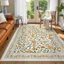 Collive Washable Boho Floral Rugs, 5x7 Vintage Soft Area Rug for Living Room, Modern Yellow Flower Carpet Non Slip Low Pile Large Dining Room Carpets for Nursery, Kids Playroom, Home Decor