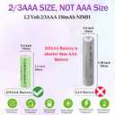 NI-MH 2/3AAA 150mAh 1.2V Solar Battery, 8 Counts 2/3 AAA Size Rechargeable Batteries for Solar Garden Lights, Landscape Light, Lawn Lights(Shorter Than AAA Size)