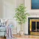 Tall UV Resistant Ficus Tree Artificial，5ft(60in) Faux Ficus Tree with Realistic Smooth and Shiny Leaves， Fake Trees Indoor Outdoor for Home Office Living Room Bedroom Foyer Porch Decor.