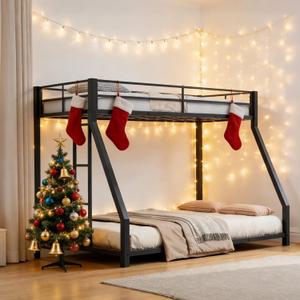 Metal Twin XL Over Queen Bunk Bed for Teens and Adults, Space-Saving/Noise Reduced/No Box Spring Needed, Black