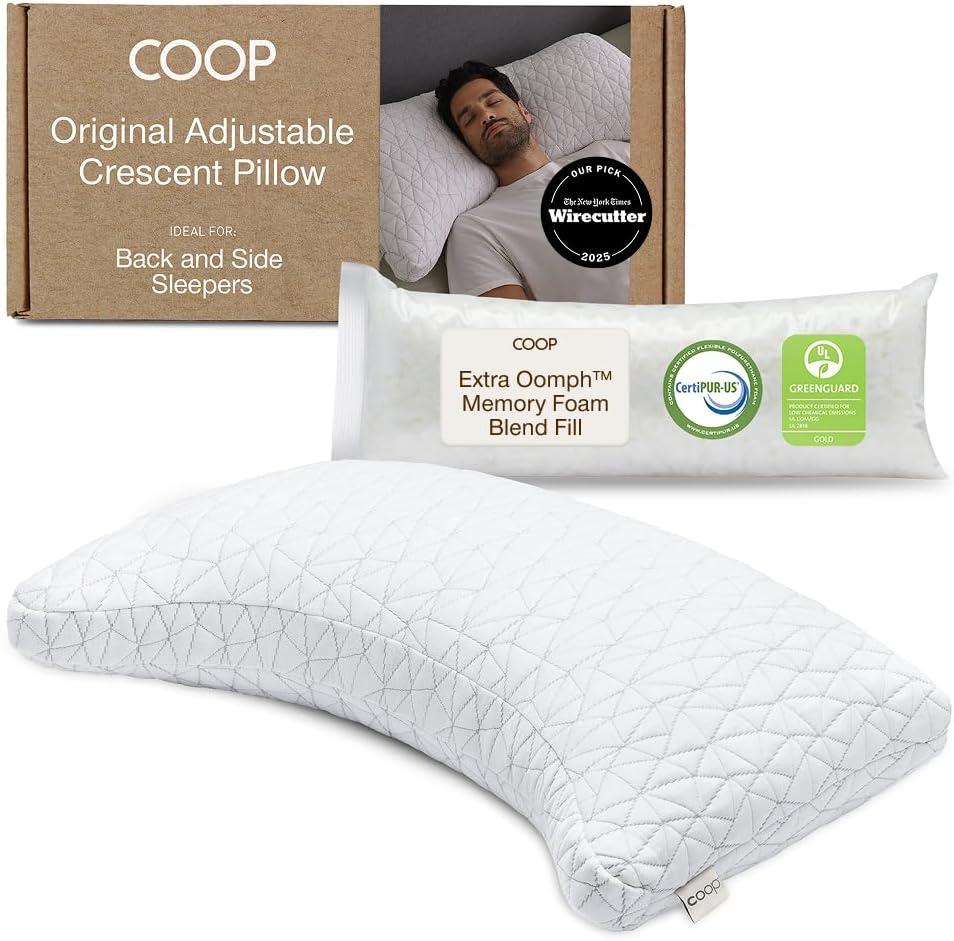 Coop Home Goods Original Crescent Adjustable Pillow, King Bed Pillows for Shoulder, Neck & Head Support, Crescent Foam Pillows - Medium Firm for Back & Side Sleeper, CertiPUR-US/GREENGUARD Gold