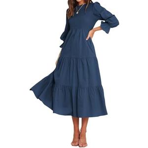 BTFBM Women Casual Long Sleeve Crew Neck Fall Dress Bohemian Relaxed Fit Floral Flowy Maxi Dresses Tiered Cocktail Dress Large