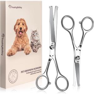 Freshly Bailey Pet Grooming Scissors Set with Round Tips for Dogs & Cats - Professional Grade Shears Safely Cut Through Dog or Cat Hair - Fur Trimming Made Easy - (Set of 2)