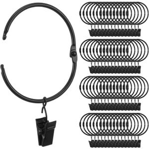 60 Pcs Metal Curtain Rings with Clips, Openable Drapery Rings for Windows Rods, 2 Inch Heavy Duty Rustproof Decorative Vintage Drapery Curtain Rods Hangers, Black