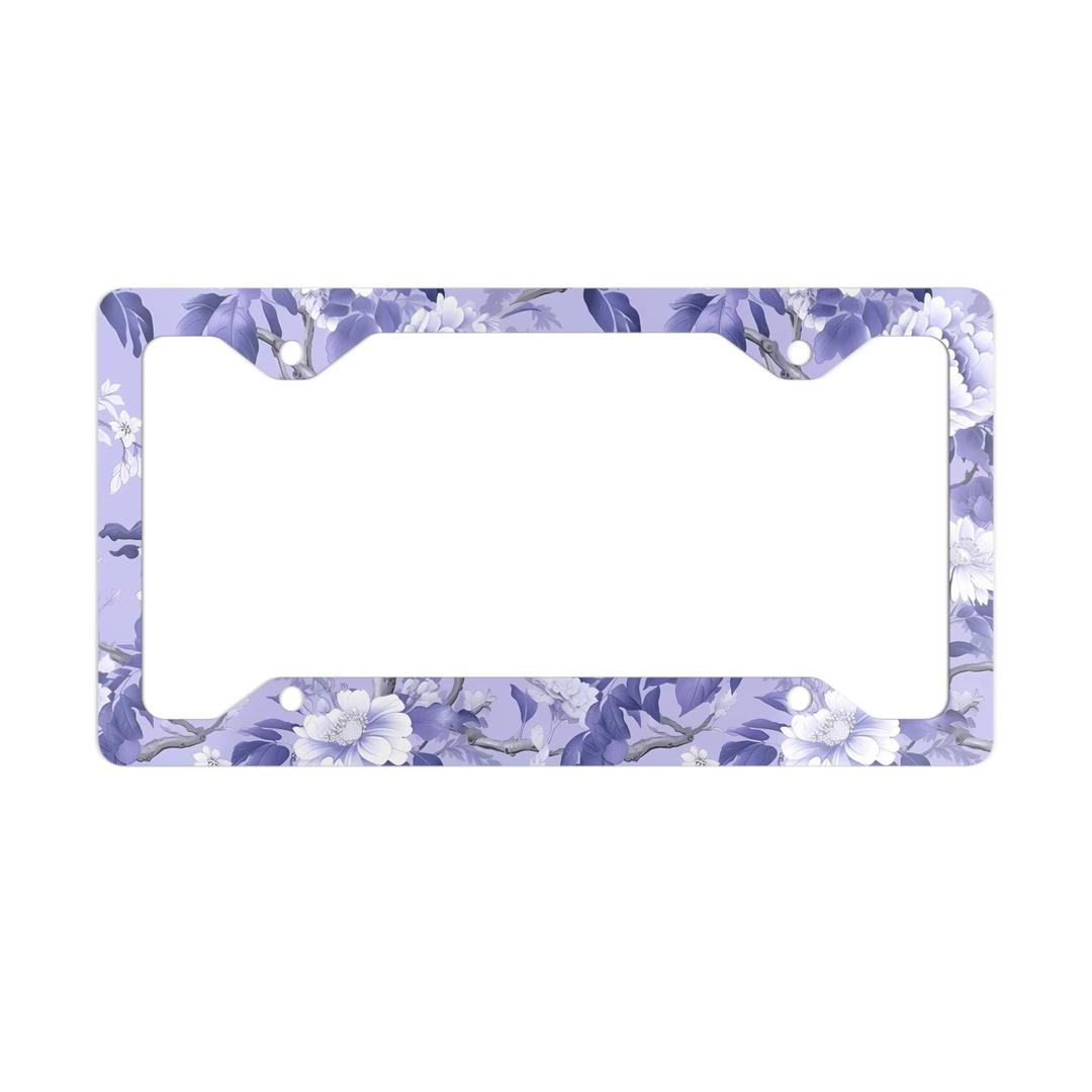 Purple White Floral License Plate Frame - 2 Packs Universal Stainless Steel Car License Plate Frames Covers Holder Rustproof for Men Women