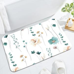 Gibelle Floral Bath Mat Rug Set 2 Piece, Cute Flower Super Absorbent Quick Dry Bathroom Rug Set, Non Slip Rubber Backed Bathroom Floor Mat for Tub Shower Sink (17"x24"+17"x24", Teal)