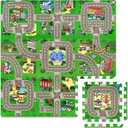 Sorbus Traffic Play mat Puzzle Foam Interlocking Tiles  Kids Road Traffic Play Rug - Children Educational Playmat Rug - Great for Playing with Toy Cars Trucks (9 Tiles with Borders) (9 Piece - Block)