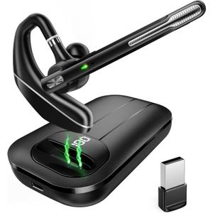 Bluetooth Headset V5.3, Wireless Earpiece with 1000mAh Charging Case, 96H Talktime, Hands Free Noise Canceling Headphones with Dual-Mic for Computer Cell Phones Trucker Home Office Work (Black)