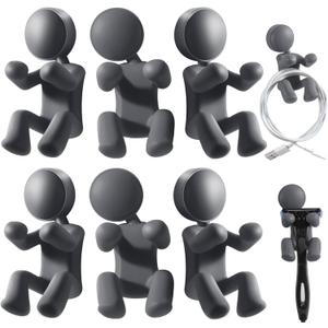 6Pcs Creative Silicone Doll Multifunction Hook, Self-Adhesion Wall Hooks For Kitchen Bathroom, For Clip & Hanging Razor, Key and Etc, Home Office Dorm Room EssentialsGrayFun Gifts For Best Friend