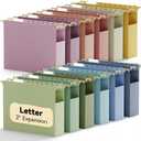 Letter Size Hanging File Folders Extra Capacity,2" Expandable Plastic Hanging File Organizer for Filing Cabinet Office Home,12 Pack Sturdy Pastel Heavy Duty Hang Folder with Tabs,for File Box