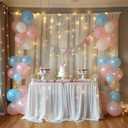 Fomcet Ivory Tulle Backdrop Curtains with Lights String 10FT X 8FT Sheer Curtain with Lights Tulle Curtains Backdrop for Wedding Birthday Party Baby Shower Photo Shoot (2 Panels 5x8FT)