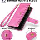 Antsturdy for Samsung Galaxy S8 Wallet Case with Card Holder Women Men,Galaxy S8 Phone Case RFID Blocking PU Leather Flip Shockproof Cover Wrist Strap Zipper Credit Card Slots,Hot Pink