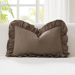 Kevin Textile 12x20 Inch Lumbar Pillow Cover 1 Pack 100% Cotton Lace Ruffles Scalloped Decorative Rectangle Cushion Case Soft Pillow for Bedding Couch Sofa, Khaki