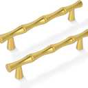 Brushed Gold Cabinet Pulls 3-3/4 Inch(96mm) Hole Center,Zinc Alloy Solid Dresser Cabinet Handles Luxury Drawer Pull Hardware for Bedroom, Kitchen 6 Pack ZJ01