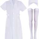 3pcs Nurse Costume for Women White Short Sleeve White Lab Coat Doctor Costume Halloween Nurse Dress Outfit (X-Large)