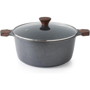 SENSARTE Nonstick Stock Pot with Lid, 7 Qt Induction Cooking Pot with Tempered Glass Lid, Stew Pot with Swiss Nonstick Granite Coating, Pasta Casserole, PFOA PFOS APEO Free, Gray