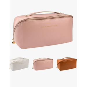 Large Capacity Makeup Bag,Large Capacity Makeup Bag Travel Cosmetic Bags for Women, Double Layered Cosmetic Bag with Handle and Dividers, Waterproof Portable Leather Makeup Bags (Pink) (Color : Pink)