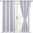 Hiasan Blackout Curtains for Bedroom - Thermal Insulated & Energy Saving Window Curtains for Living Room/Kids Room, 2 Drape Panels Sewn with Tiebacks, Greyish White, 52 x 45 Inch