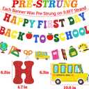 2 x Welcome Back to School Decorations, Happy First Day Banner for Classroom | Pre Strung, No Glitter Mess, No Tangled, 350G Cardstock, 9.8FT/3M String, Ideal for School Home Party Home Bulletin Board