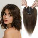 REECHO 10" Real Human Hair Topper for Women with Thinning Hair, Clip-in Crown Hairpiece for Instant Volume and Gray Root Coverage Real Hair Toppers Wiglett, Light Chestnut Brown