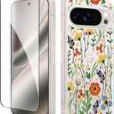 GVIEWIN for Google Pixel 10 Case/Pixel 10 Pro Case with Screen Protector, [Military Grade Drop Protection] Non Yellowing Clear Floral Slim Phone Cover for Women 2025 6.3" (Blooming Flowerets/Orange)