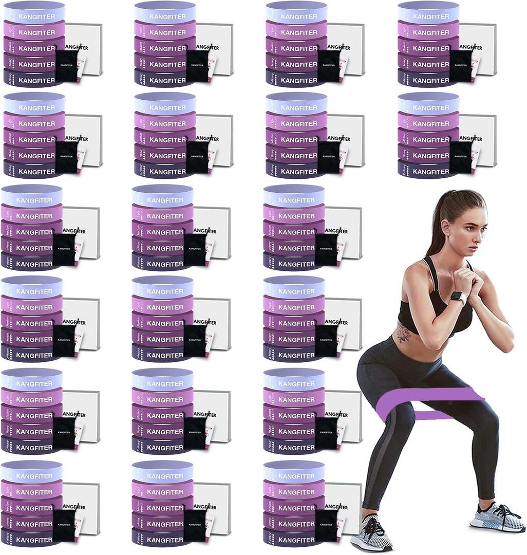 KANGFITER 100 PCS Bulk Resistance Bands Latex, Loop Exercise Bands Set for Gym Members Sports Class Students Gift, 5 Pieces Each Set with Storage Bag, Fitness Bands for Outdoor Home Gym Yoga Pilates