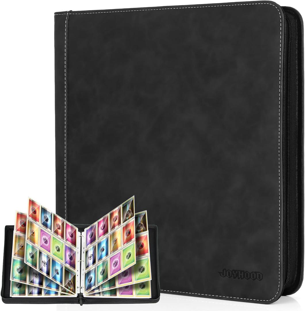 JoyHood Card Binder for Trading Card, Card Collection Binder with 12 Pocket - Hold Up to 960 Cards, Card Album Holder compatible with TCG/ PM/ MTG/ OPCG/ YGO Card (Black, 12 Pockets)