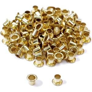 [100 Pack] HolsterSmith Polished Brass Eyelets - (#8-8 Length) - (1/4 in. Diameter) - (USA Made) - Rivets for DIY Kydex Holsters, Leather Shoes, and Canvas Cloth