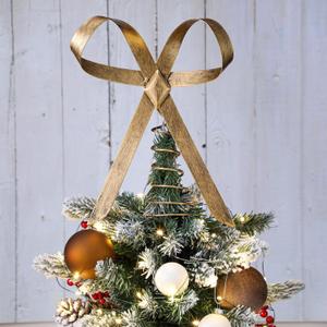 Retisee 9.8inch Large Brass Bow Christmas Tree Topper Vintage Metal Christmas Tree Topper Gold Bow Rustic Neutral Xmas Decoration for Xmas Indoor Outdoor Decor