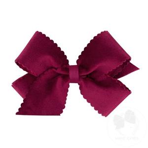 Wee Ones Girls' Grosgrain Hair Bow with Scalloped Edge Faux Velvet Overlay, Medium, Wine