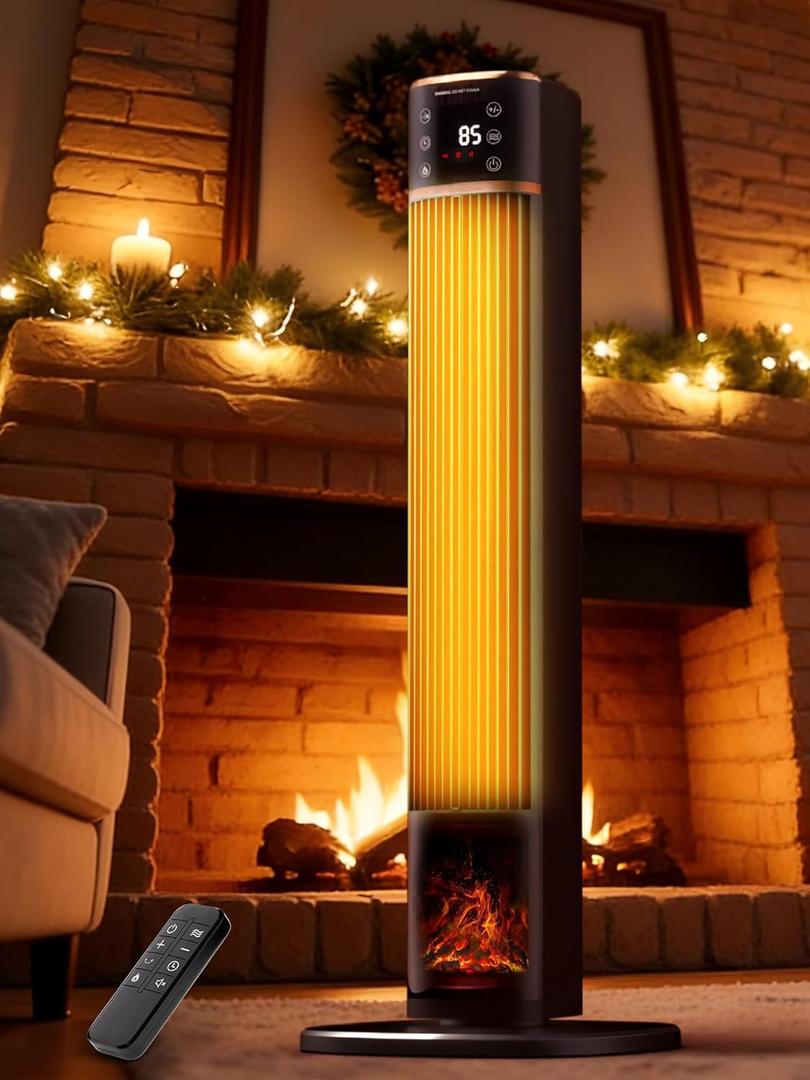 Uthfy Space Heater for indoor use, Large Room Heater with 3D Flame Effect, 1500W Portable Electric Heater with ECO, 90 Oscillating, Remote, PTC Ceramic Heaters for Bedroom, Office, Home (32 Inch)