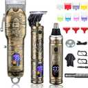 Hair Clippers for Men Barber Clippers and Trimmer Set of 3, Professional Cordless Nose and Beard Trimmer Hair Cutting Grooming Kit, Rechargeable, LCD Display