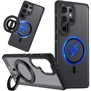 TIANNIUKE for Samsung Galaxy S25 Ultra Case, Dual-Side Magnetic Ring Holder,Compatible with MagSafe, Anty-Slip Grip,Military-Grade Protective, Adjustable Kickstand, Magnetic Phone Case (Black) 122