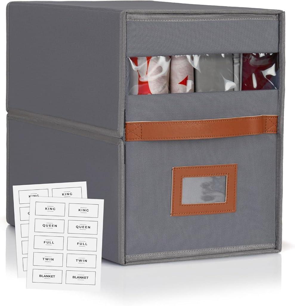 Bed Sheet Storage Organizer – 32L Sheet Storage Organizer for Closet & Under Bed - Non-Woven Fabric with Clear Window & Zipper - Linen Storage - Sheet Organizer - Pack of 1 - Grey