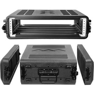 Diandian 2U Rack Case Shallow 16" Depth, 19" Rackmount Flight Case, Watertight Dust-Proof, Shock Mount for Amplifier, Pro Audio, DJ Mixer, Effects with Microphone Compartments