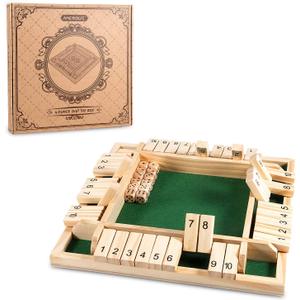 AMEROUS 12 Inches Shut The Box Family Game (1-4 Players), 4 Sided Large Wooden Number Dice Board Game with 12 Dices and Shut The Box Rules for Kids, Adults