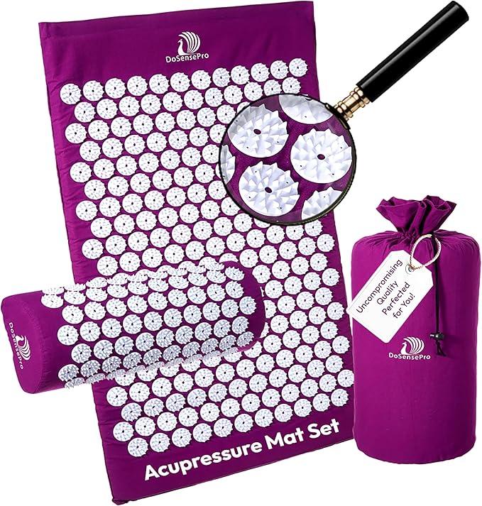 ProsourceFit Acupressure Mat and Pillow Set for Back/Neck Pain Relief and Muscle Relaxation (Large, Large - Purpule/White)