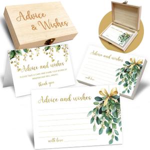 Christmas Advice and Wishes Cards Box - 50 Pcs Wedding & Baby Shower Advice Cards, Well Wishes Box for Graduation, Christmas, Birthday Party Decorations, Bridal Shower Games(Mistletoe) -A10