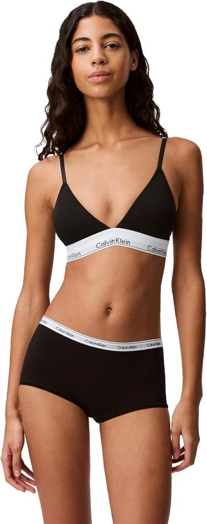 Calvin Klein Women's Modern Cotton Lightly Lined Triangle Wireless Bralette (Medium, Black)