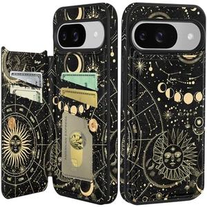 Shorogyt for Google Pixel 9/for Pixel 9 Pro Wallet Case with Card Holder - Constellation Design Kickstand for Magnetic Clasp Back Flip Folio Leather Phone Cases for Pixel 9/9 Pro Case for Women Girls